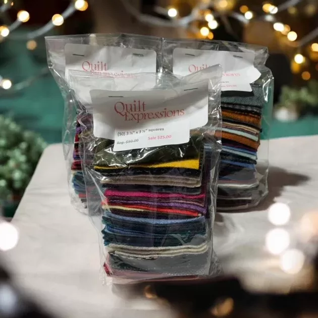 (50) 3.5"x3.5" wool square bundles